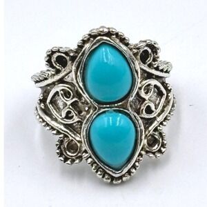 Vintage Silver Tone Double Teardrop Turquoise Statement Ring Boho sz 5